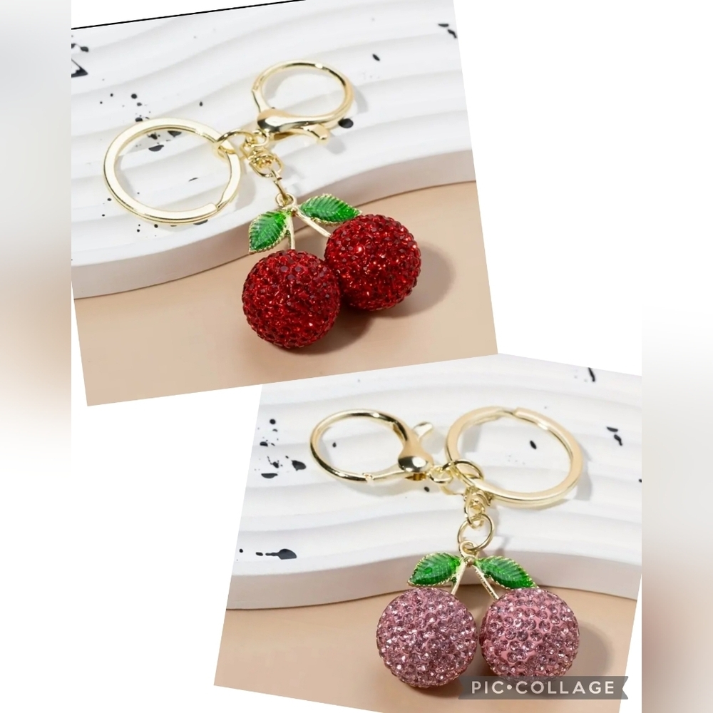 ✨3 FOR $28✨🆕️🍒Cherry Keychain / Purse Charm with Gold Accents🍒